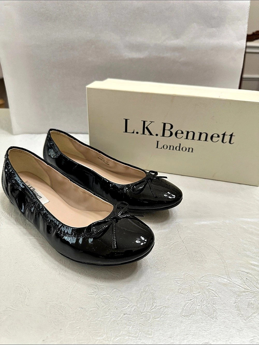 L.K.Bennett Suki Patent Leather Ballerina Flats w/ Bow  Black